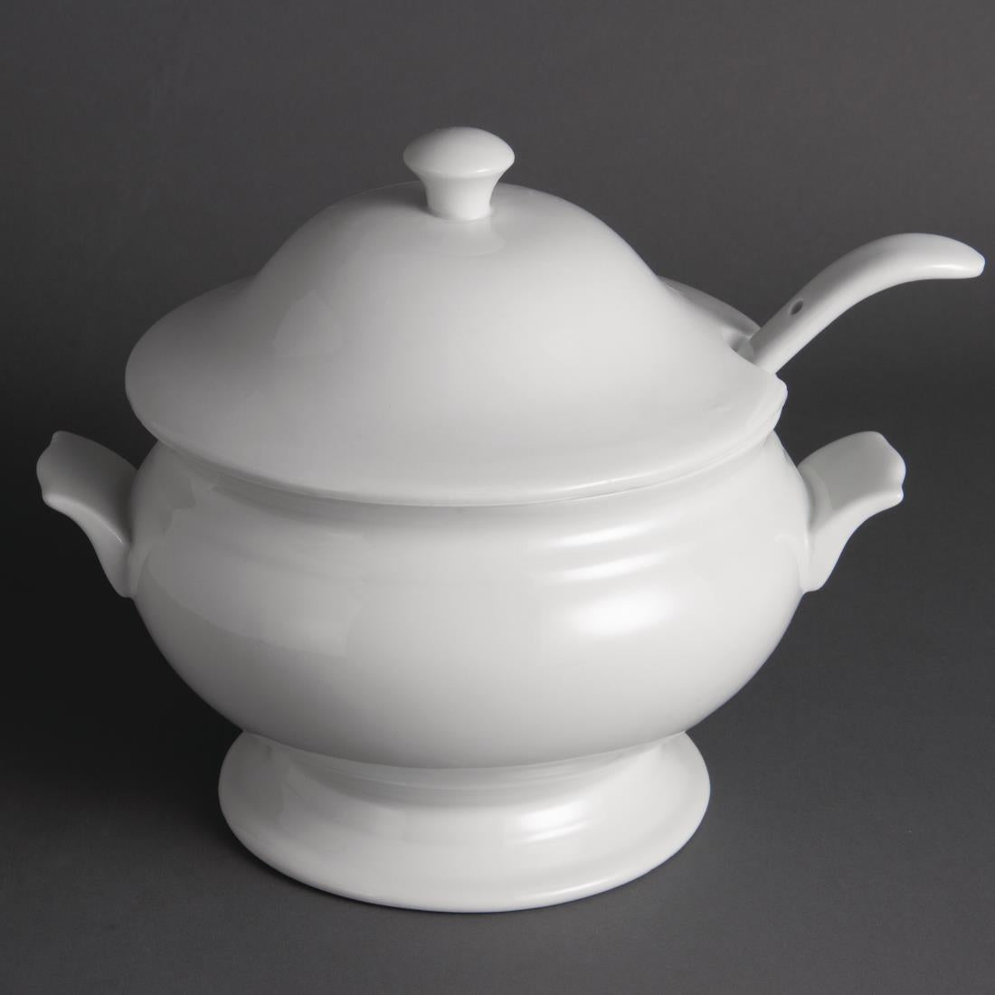 Olympia Whiteware Soup Tureen and Ladle 2.5Ltr 88oz - Y094 Olympia