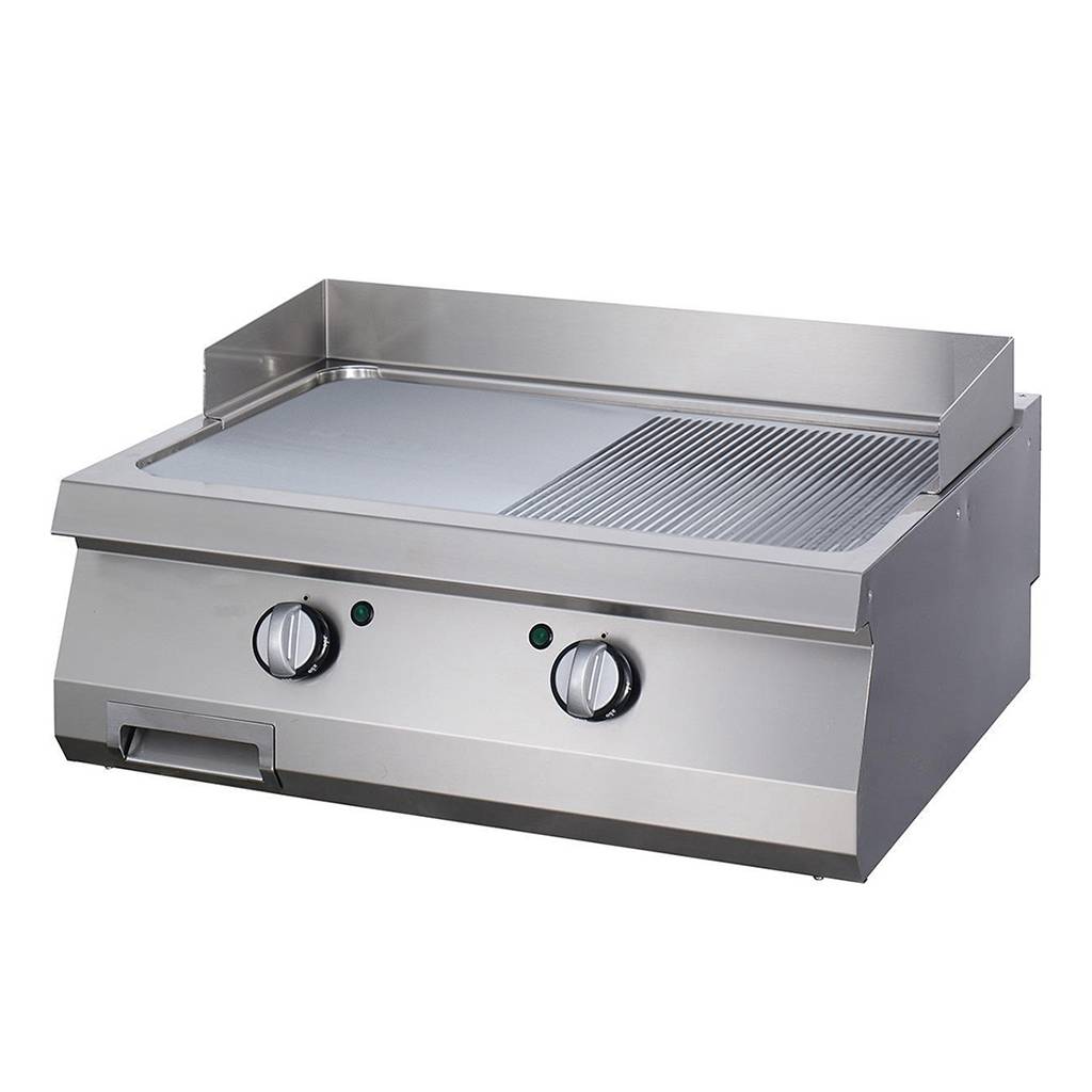Heavy Duty Grillplaat - Half Gegroefd Chroom - Dubbel - 70 cm Diep - Elektrisch - MAXIMA