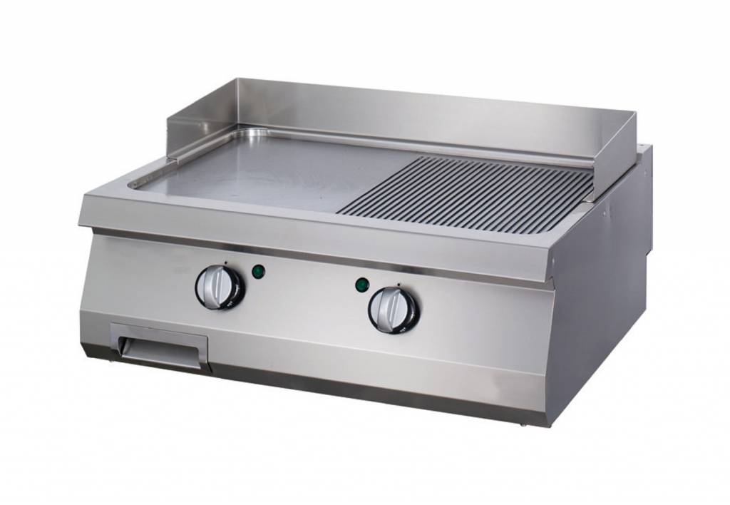 Heavy Duty Grillplaat - Half Gegroefd Chroom - Dubbel - 70 cm Diep - Gas - MAXIMA