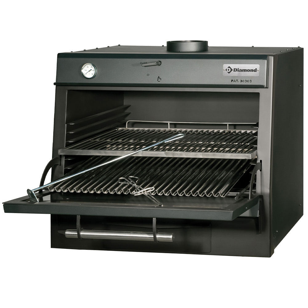 Diamond Houtskooloven-BBQ, GN 1/1 + GN2/4 (75 Kg/u)/Zwart - CBQ-075/BK