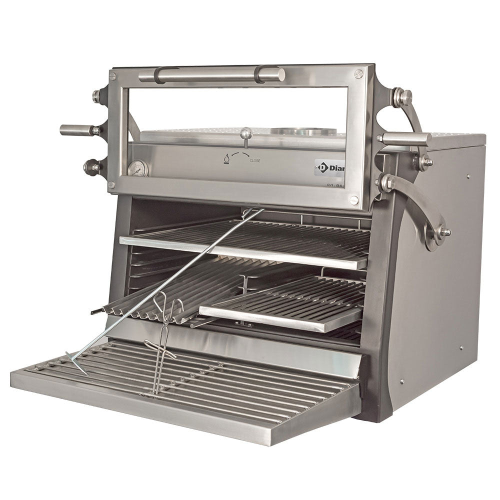 Diamond houtskool oven-BBQ, GN 1/1 + GN2/4 (75 kg/u) - Hefbare deur/roestvrij staal - CBQ-075/RX