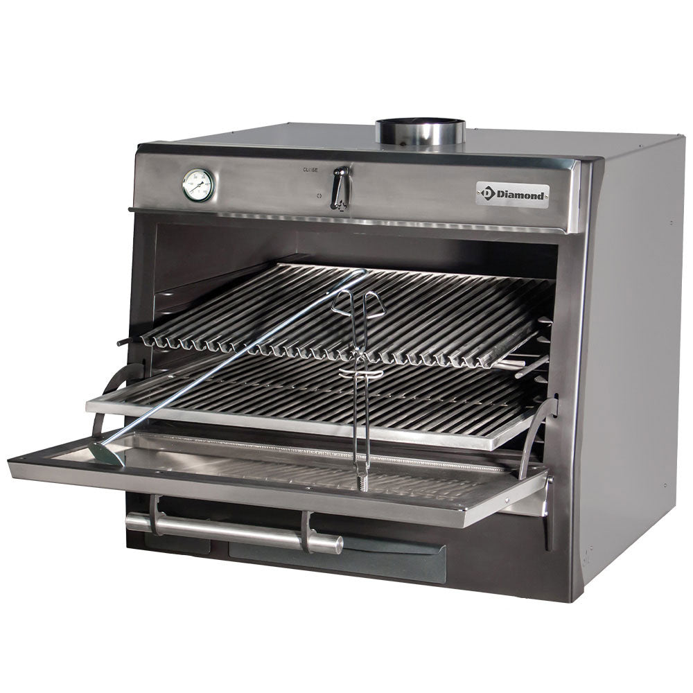 Diamond Houtskooloven-BBQ, GN 1/1 + GN2/4 (75 Kg/u)/Roestvrij staal - CBQ-075/SS