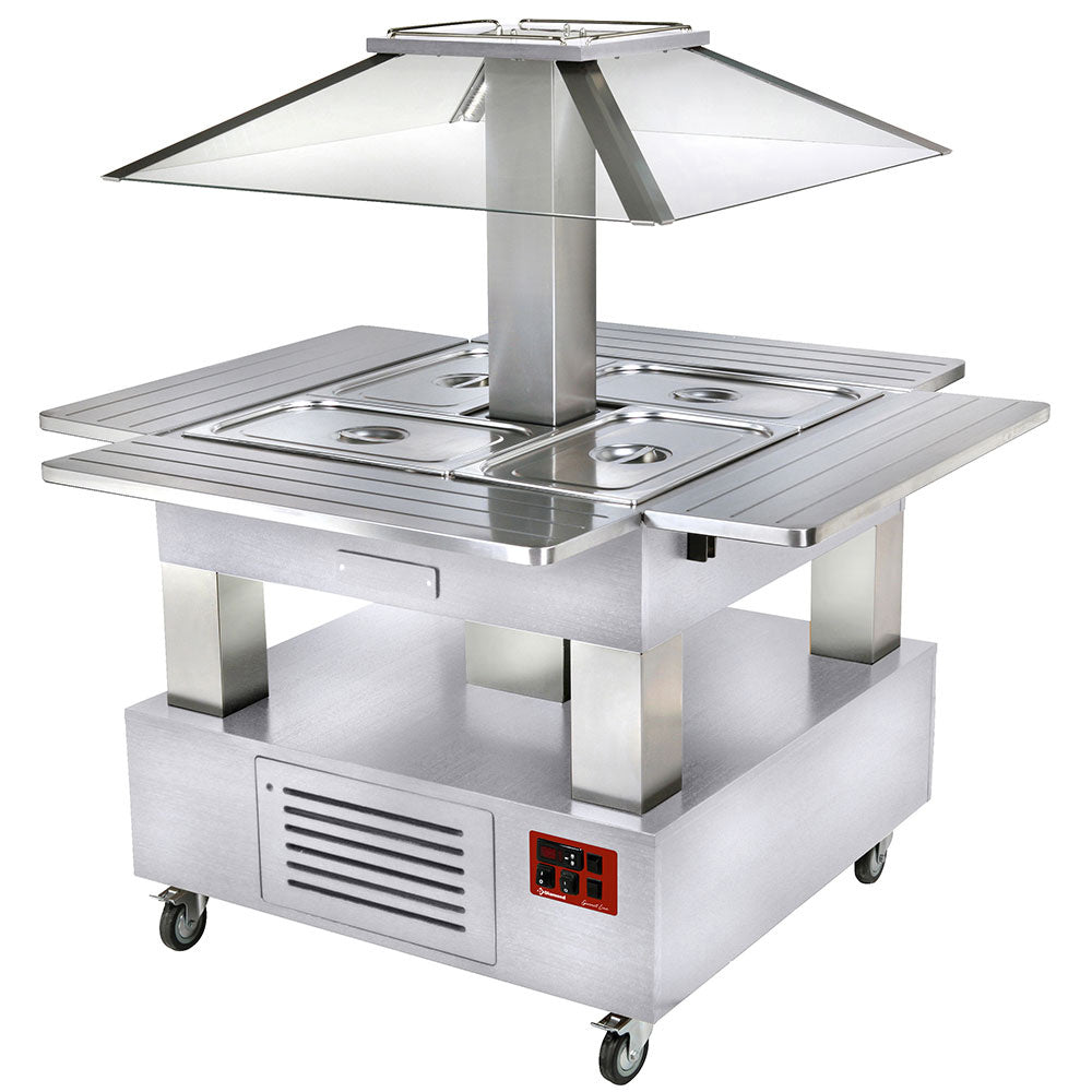 Diamond Island Bain-Marie Warmbuffet, motorisiertes Dach 4x GN1/1-150 (weißes Holz) - CBM/4D-A1_KM