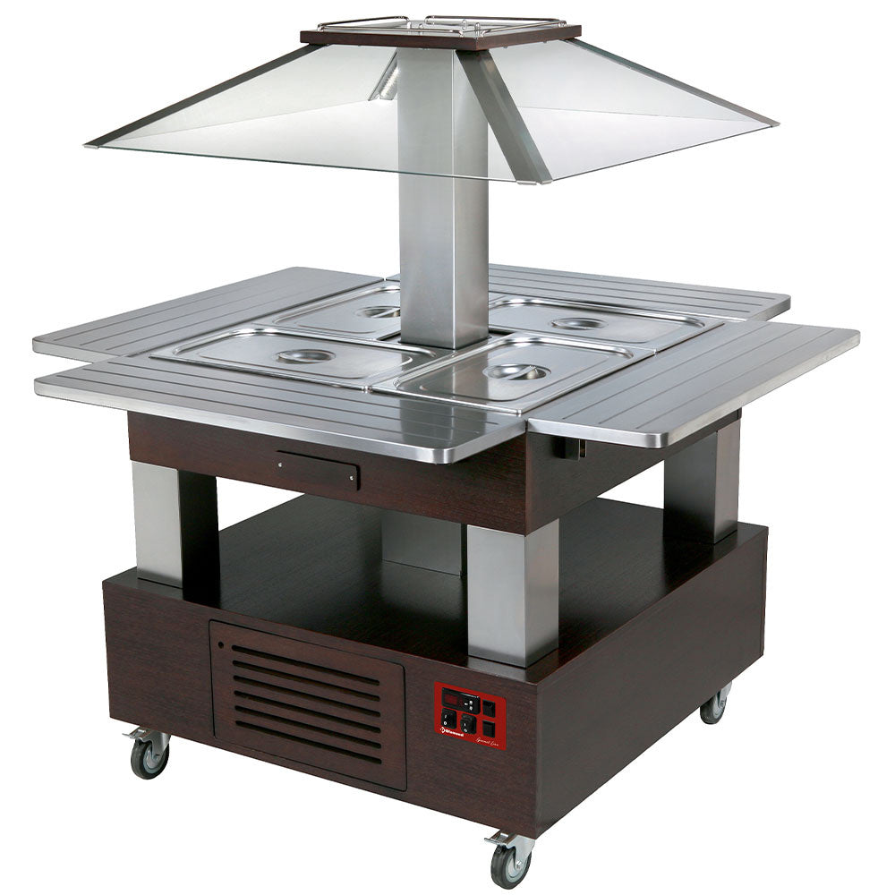 Diamond Island Bain-Marie Warmbuffet, motorisiertes Dach 4x GN1/1-150 (Wengé-Holz) - CBM/4D-B1_KM