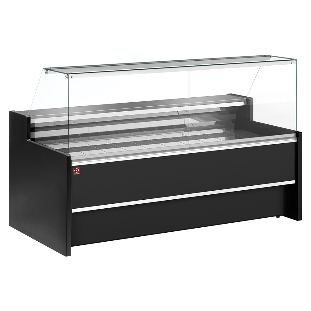 Diamond Umluftkühltheke mit gerader Glasscheibe 90° mit Ablage - SCHWARZ - FC15/B5-VR2