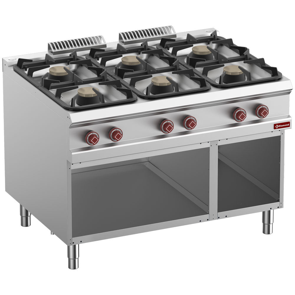 Diamond Gas stove 6 burners, open cupboard - G9/6BA12-N