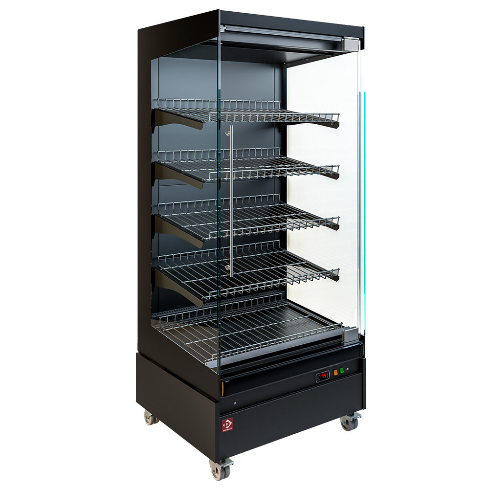 Diamond Heated display case, self-service, with glass door, on wheels - FULL BLACK - HAS08-G5