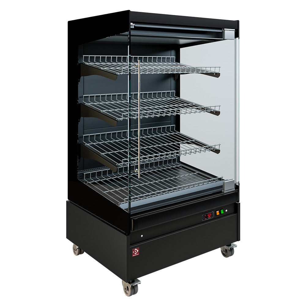 Diamond Heated display case, self-service, with glass door, on wheels - FULL BLACK - HAS08-P5