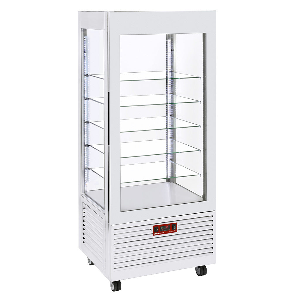 Diamond Display 4 sides T° negative, 5 glass shelves, ventilated, 480 Lit, WHITE - INN/VB-W5-R2