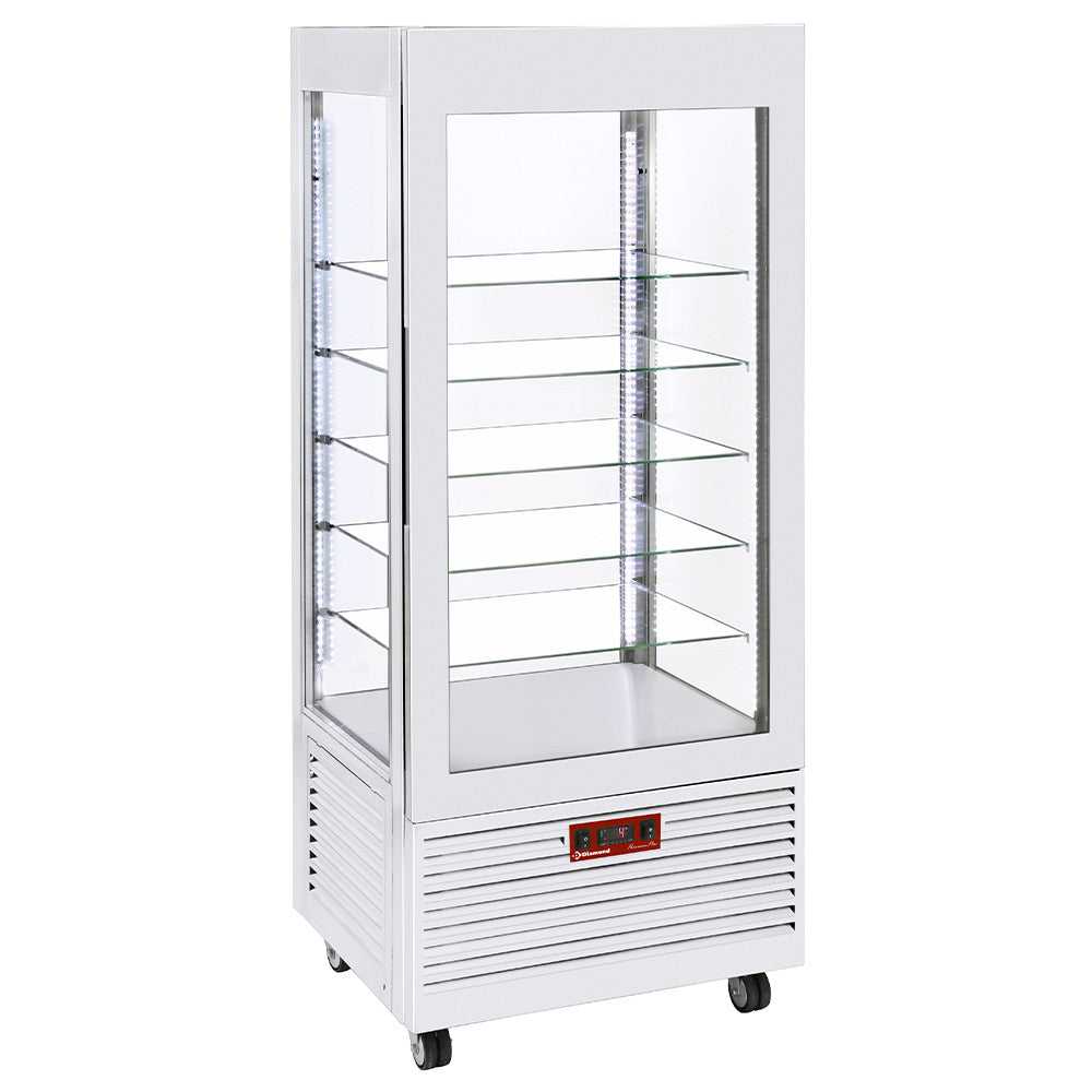 Diamond Display 4 sides T° positive, 5 glass shelves, ventilated, 480 Lit, WHITE - INN/VN-W5-R2