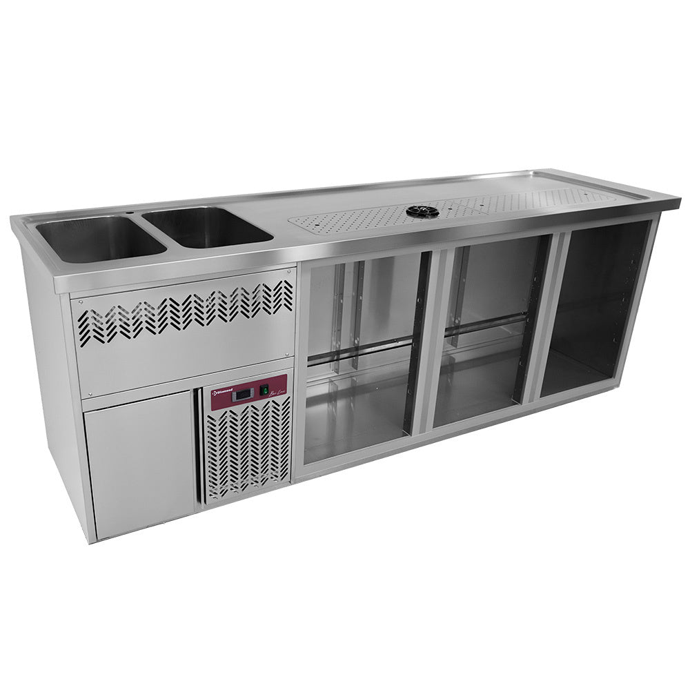Diamond Bar counter with 3 compartments, draining board + grid, 2 sinks ...