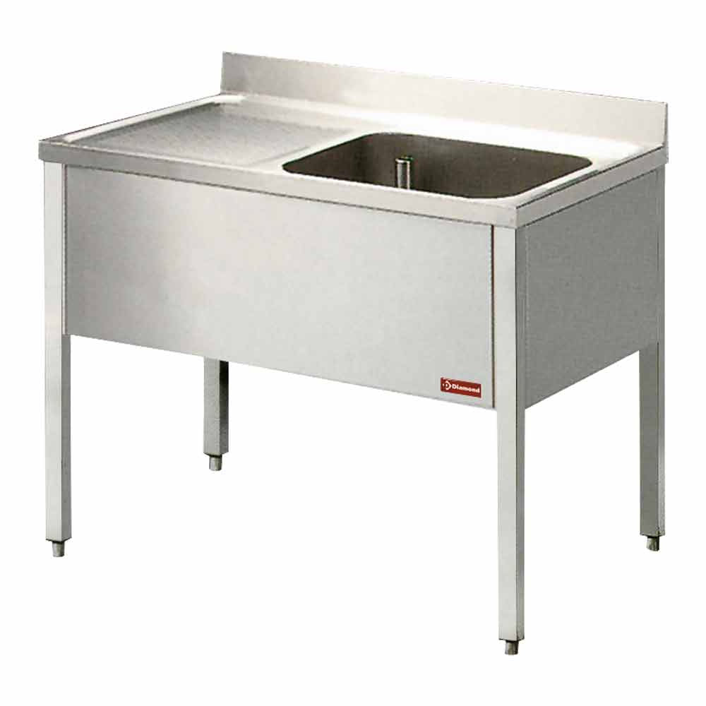 Diamond Sink 1 tank and 1 left draining board, with base - L1410S-KD-D