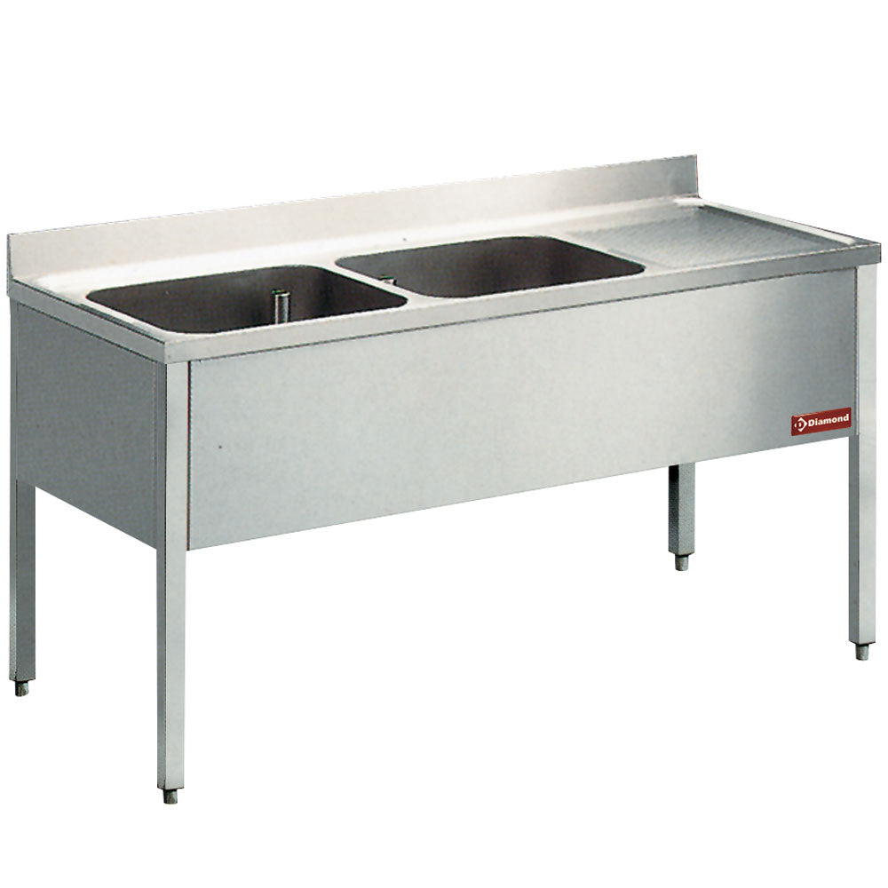 Diamond Sink 2 tanks and 1 right draining board, with base - L1620D-KD-D