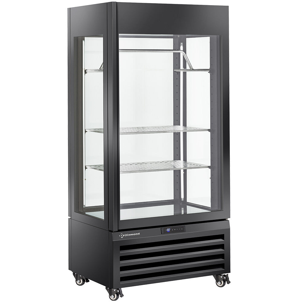 Diamond Volledig glazen vitrine" 600 Lt., 2 planken &amp; vleesbar, geventileerd - VLEES - ZWART - MAX/607-MB