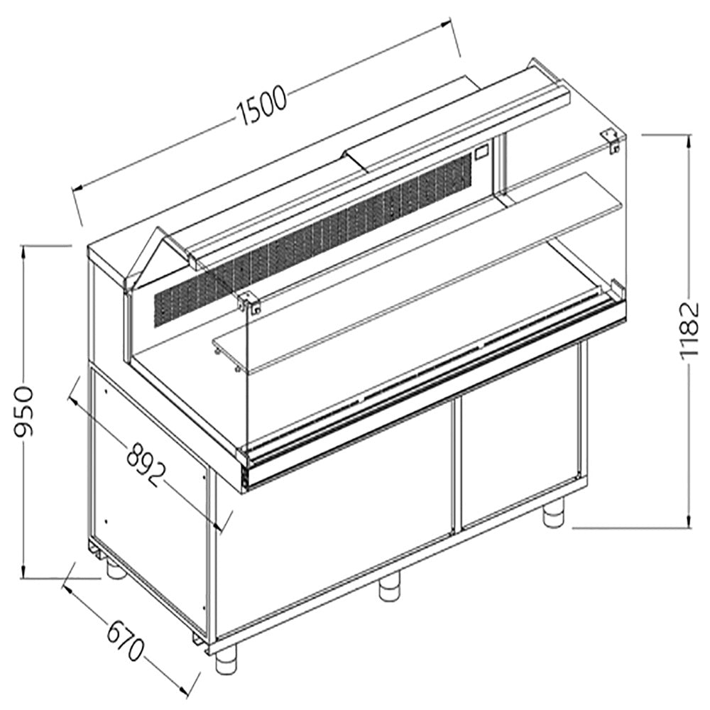 Diamond Präsentationstheke neutral x Bäckerei EN &amp; GN, niedriges Glas - PB15X