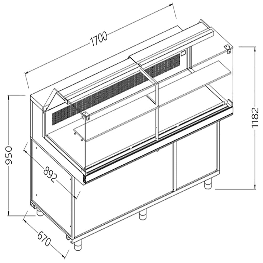 Diamond Präsentationstheke neutral x Bäckerei EN &amp; GN, niedriges Glas - PB17X