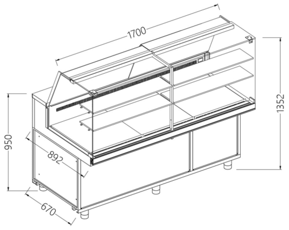 Diamond Präsentationstheke neutral x Bäckerei EN &amp; GN, hoch Glas - PA17X