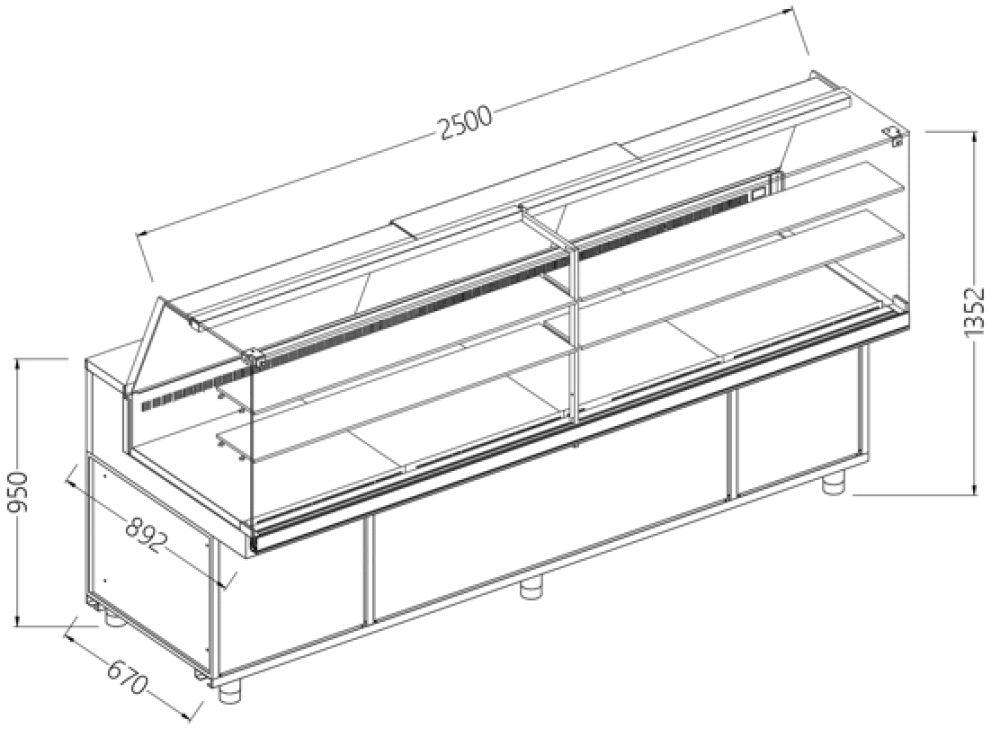 Diamond Präsentationstheke neutral x Bäckerei EN &amp; GN, hoch Glas - PA25X