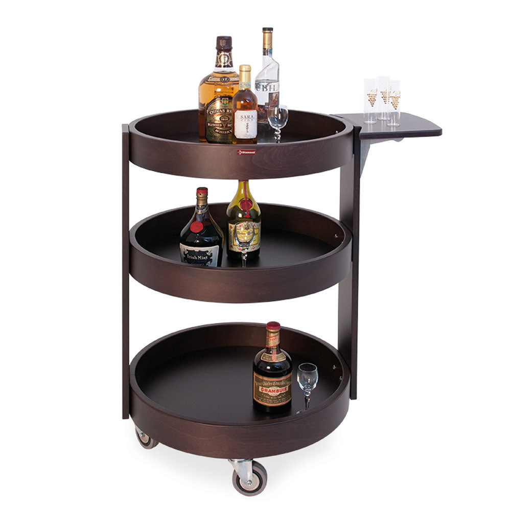 Diamond Round trolley for bottles, 3 levels wood "wengé" - CRL/3W