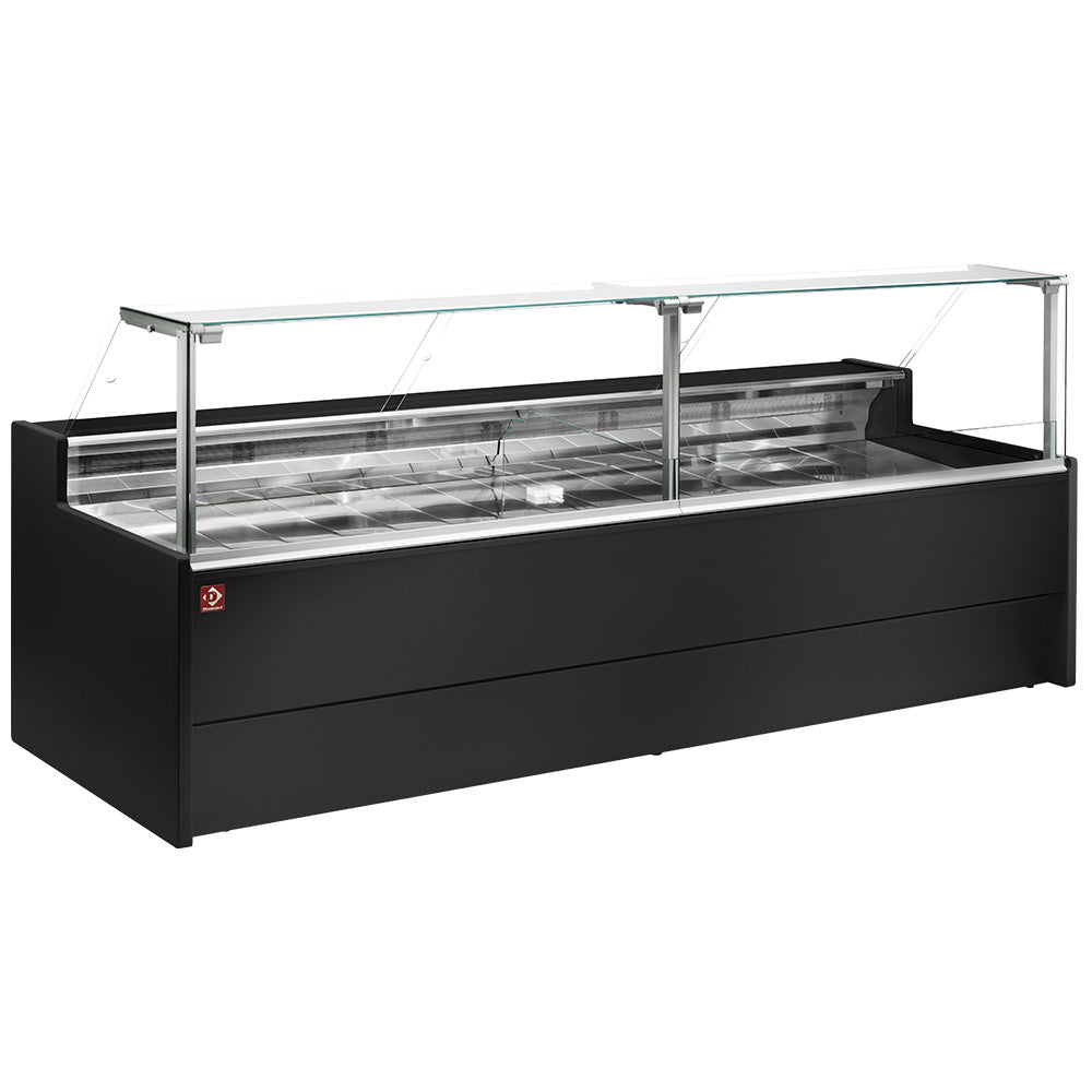 Diamond Ventilated refrigerated counter display with straight glass panel 90° with storeroom - BLACK - VZ20/B5-VR2