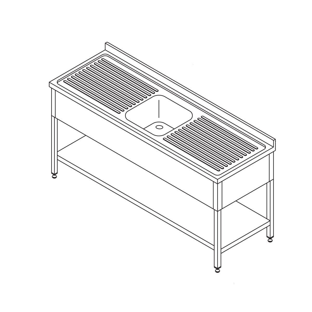 Maxima  Dishwashing Table - 1 Sink - with Backsplash and Shelf - 160 x 70cm  - 09393960