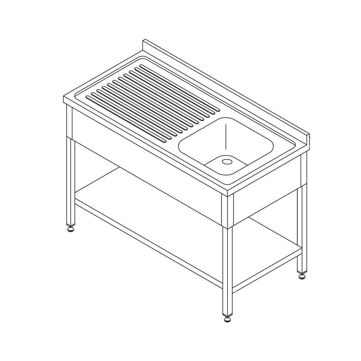 Maxima  Dishwasher Table - 1 Sink - with Backsplash and Shelf - 140 x 60cm  - Right  - 09394050