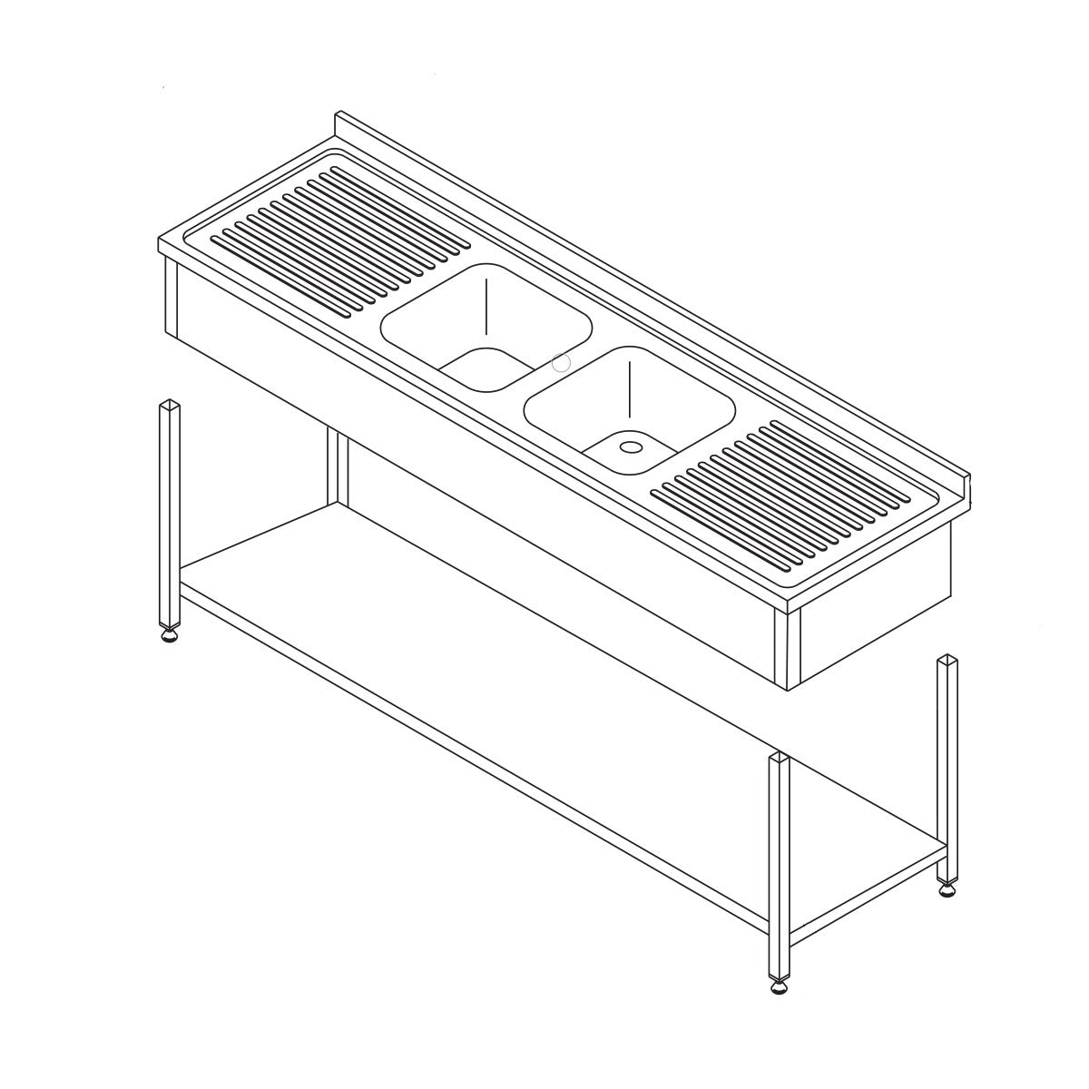 Maxima Geschirrspültisch - 2 Spülbecken - mit Spritzschutz und Ablage - 160 x 60cm - 09394001