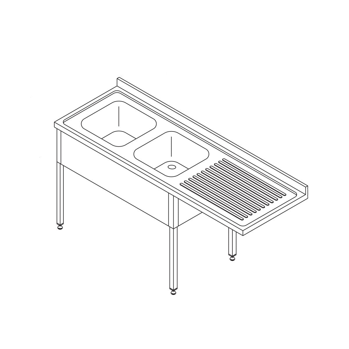 Maxima Afwastafel - 200 x 70cm - Links - met 2 Spoelbakken en Achterwand - incl Opbergplank - 09394003