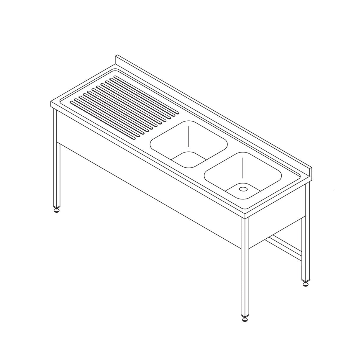 Maxima  Dishwasher Table - 2 Sinks - with Backsplash  - 140 x 60cm  - 09394065