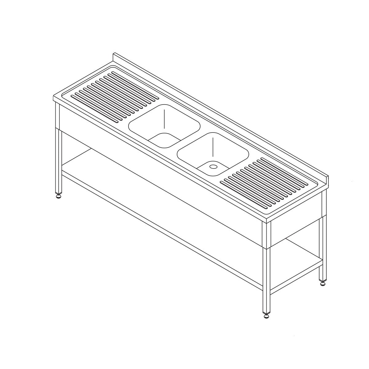 Maxima Geschirrspülertisch – 190 x 70 cm – mit 2 Spülbecken und Spritzschutz – inkl. Ablagefach – 09394090