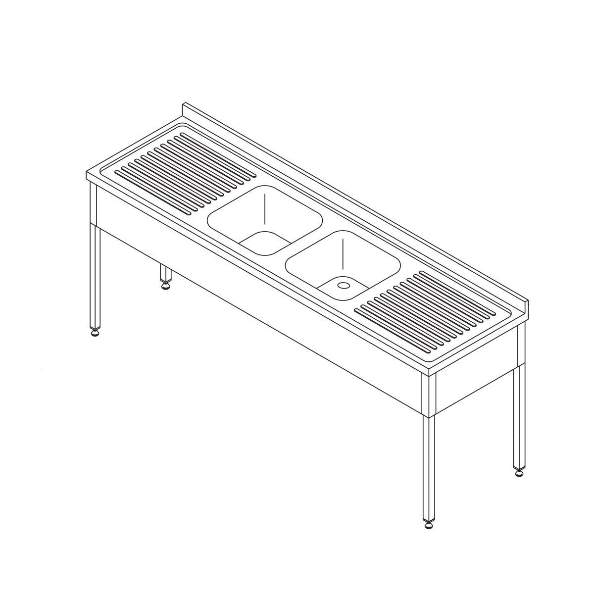 Maxima Geschirrspülertisch - 2 Spülbecken - mit Spritzschutz - 160 x 60 cm - 09394100