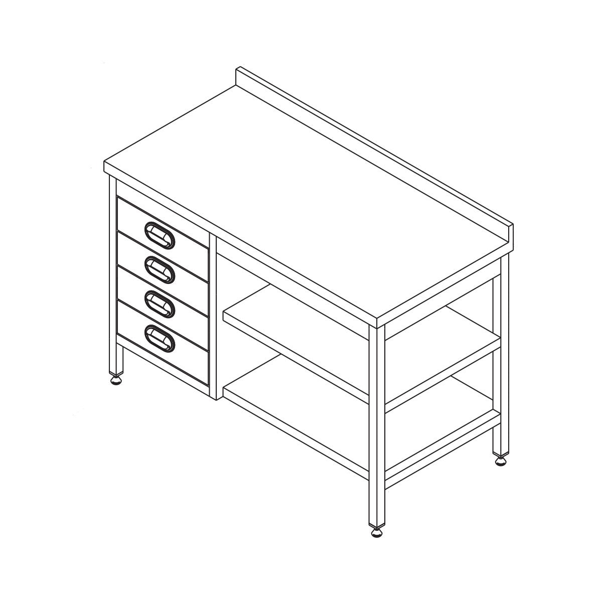 Maxima RVS tafel met achterwand - 4 lades - 2 planken - 120 x 70 cm - 09394175