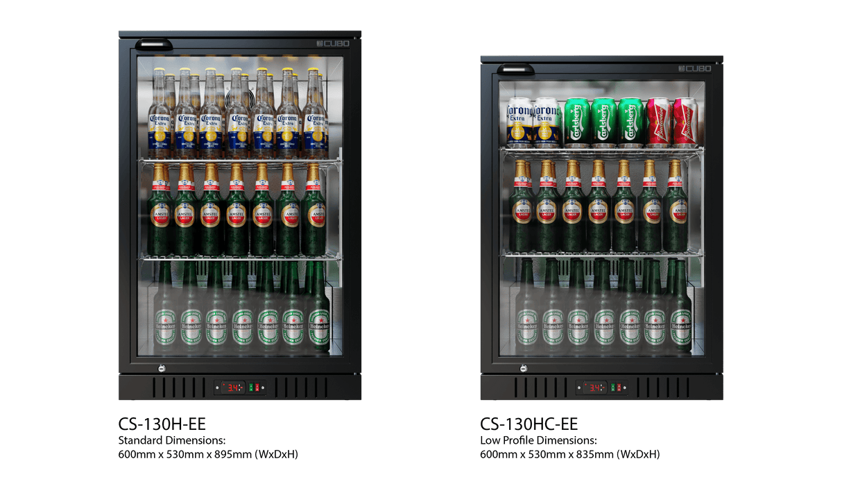 CUBO Barkoelkast 121L - 1 glazen deur met laag profiel - Afsluitbaar - Energiezuinig - CS-130HC-EE