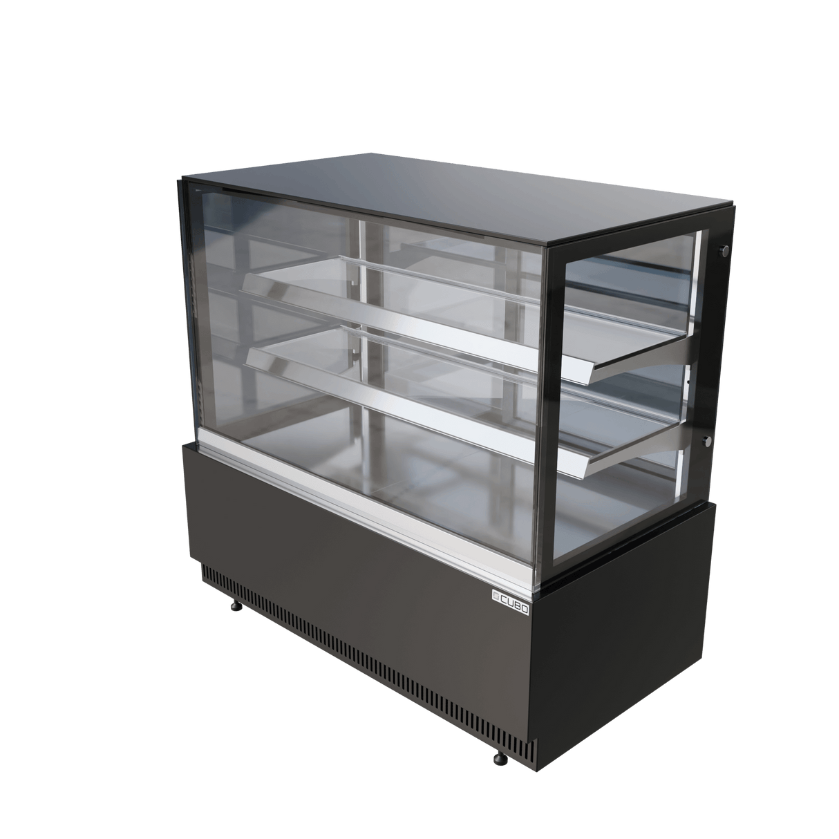 Cubo Kühlvitrine für Kuchen und Gebäck – 1260 mm – Schwarz mit Edelstahlregalen und Glastür – LED-Beleuchtung – CS-BDC12