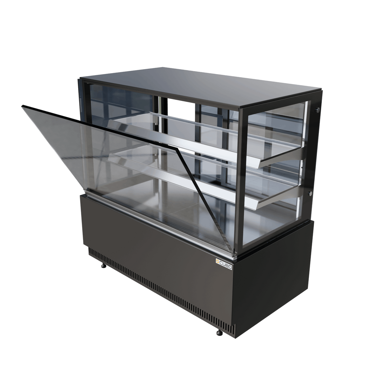 Cubo Kühlvitrine für Kuchen und Gebäck – 1260 mm – Schwarz mit Edelstahlregalen und Glastür – LED-Beleuchtung – CS-BDC12