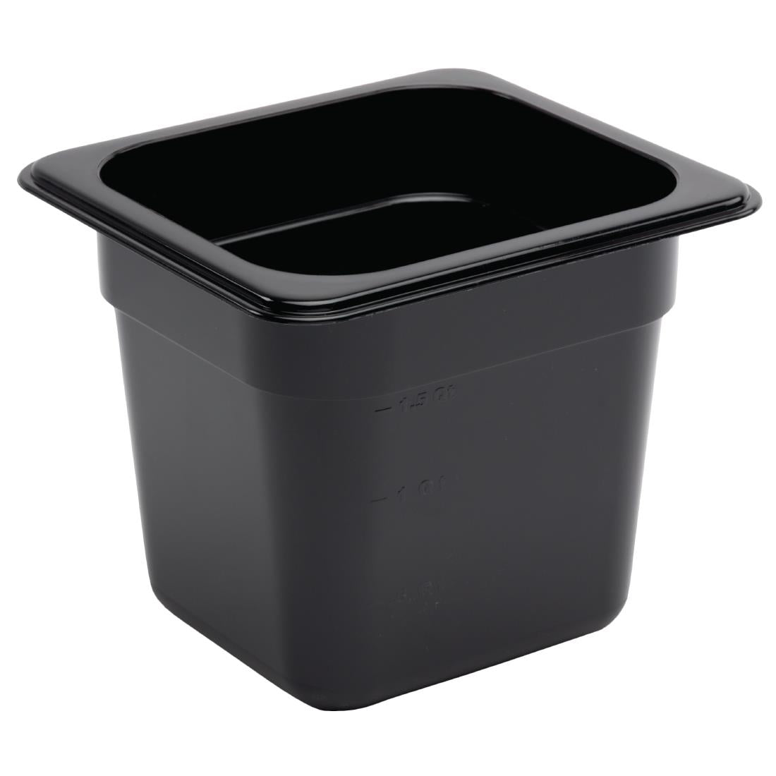 Vogue Polycarbonate 1/6 Gastronorm Container 150mm Black - U471  Vogue