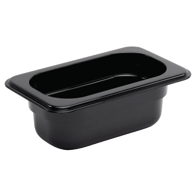 Vogue Polycarbonate 1/9 Gastronorm Container 65mm Black - U472  Vogue