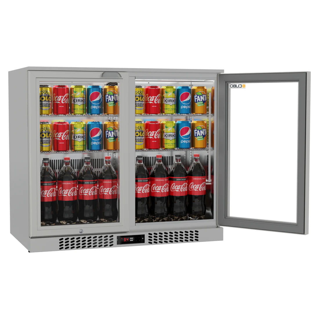 Bar Fridge 207L - 2 Hinged Glass Doors Stainless Steel - Lockable - CS-210H-S-EE