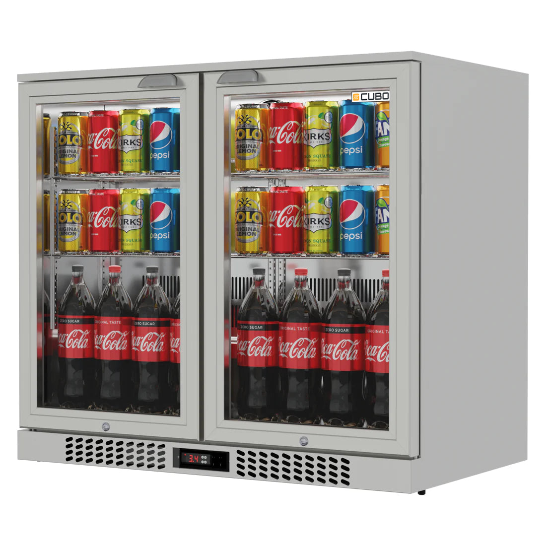 Bar Fridge 207L - 2 Hinged Glass Doors Stainless Steel - Lockable - CS-210H-S-EE