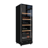 CUBO Wine Display Cooler / Fridge 360L - 1 Door - 5 Shelves - Glass Door - Black Interior / Wooden Guardrail - CS-WF375