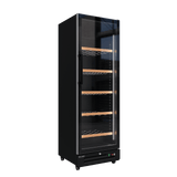 CUBO Wine Display Cooler / Fridge 360L - 1 Door - 5 Shelves - Glass Door - Black Interior / Wooden Guardrail - CS-WF375