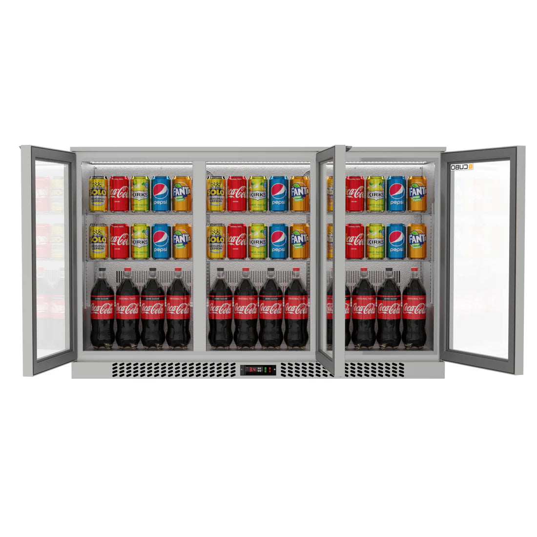 Barkühlschrank 324L - 3 Glasflügeltüren Edelstahl - Abschließbar - CS-320H-S-EE