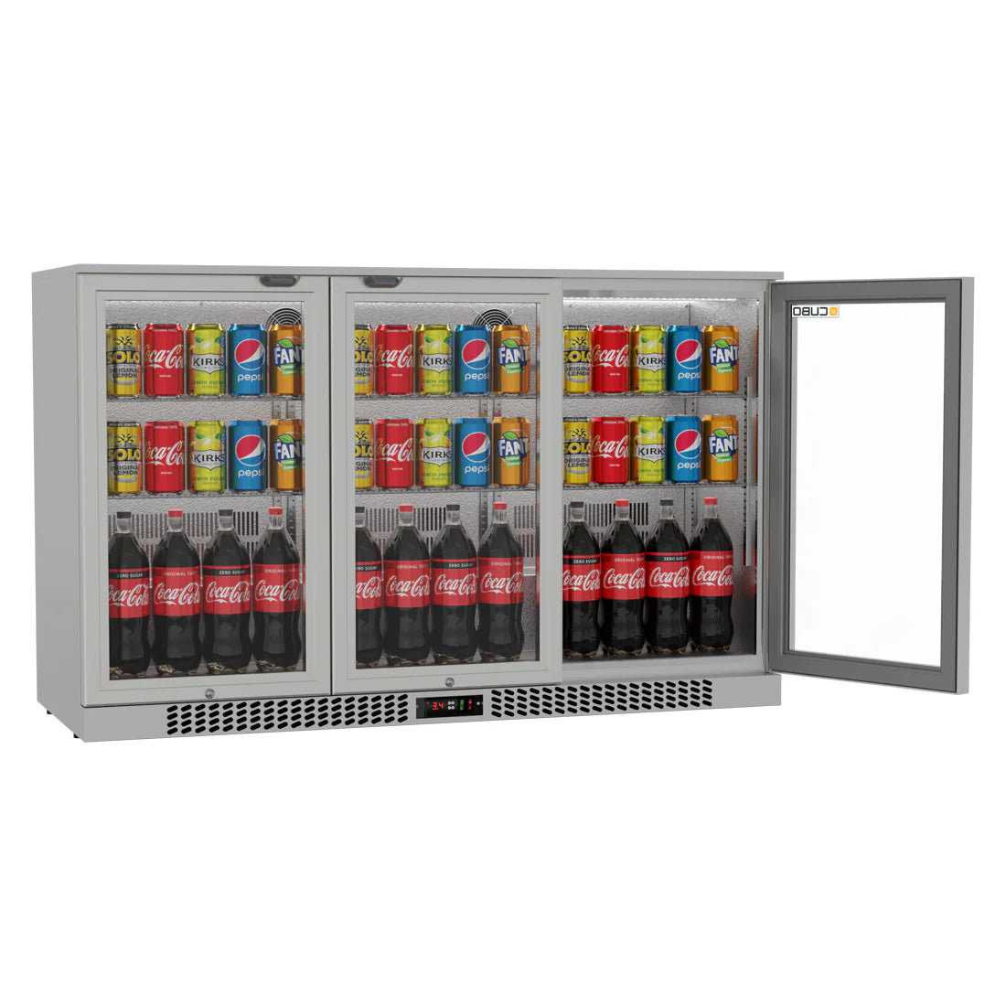 Bar Fridge 324L - 3 Hinged Glass Doors Stainless Steel - Lockable - CS-320H-S-EE