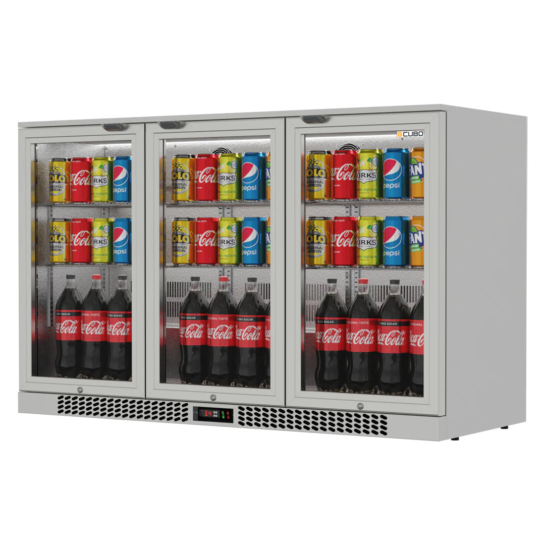 Bar Fridge 324L - 3 Hinged Glass Doors Stainless Steel - Lockable - CS-320H-S-EE