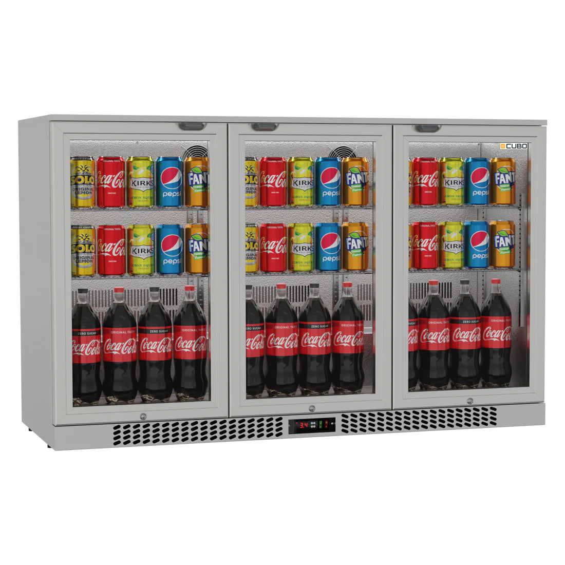 Barkoelkast 324L - 3 Scharnierende glazen deuren RVS - Afsluitbaar met slot - CS-320H-S-EE