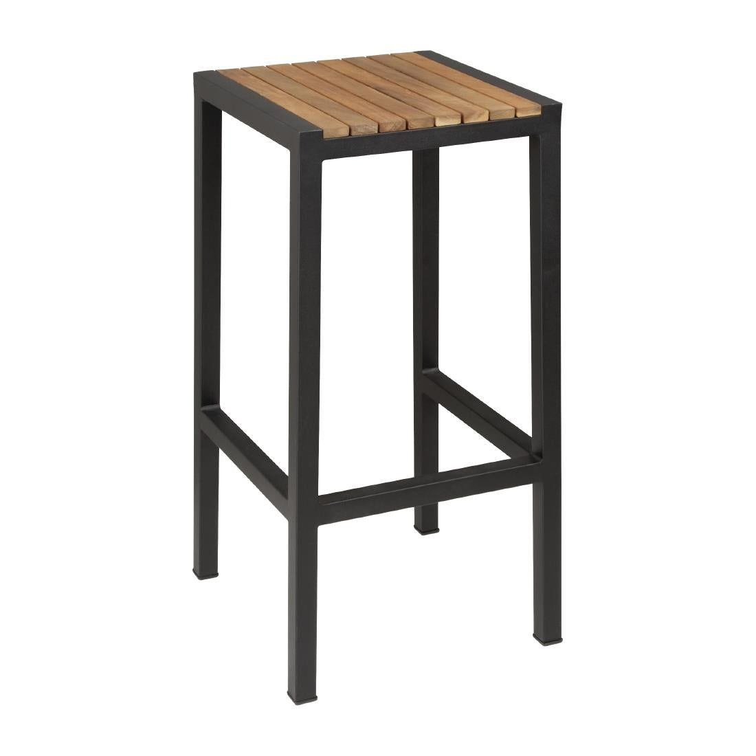 Bolero Black Steel & Acacia Wood Bar Stools (Pack of 2) - DS156  Bolero