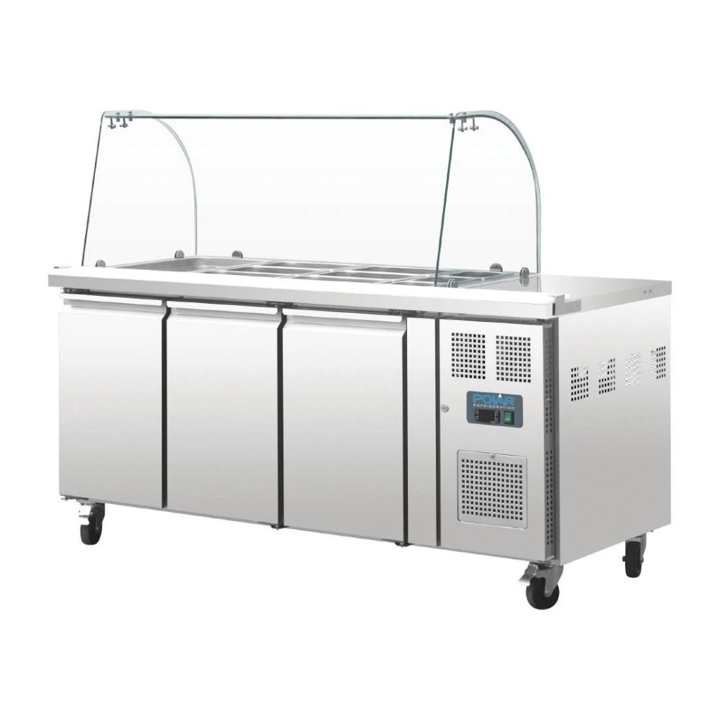 Polar U-Series Triple Door Refrigerated Gastronorm Saladette Counter - CT394 Pizza Prep Counters - 3 Door Polar