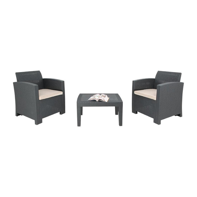 Bolero PP Armchair and Table Wicker Set Grey - DR309  Bolero