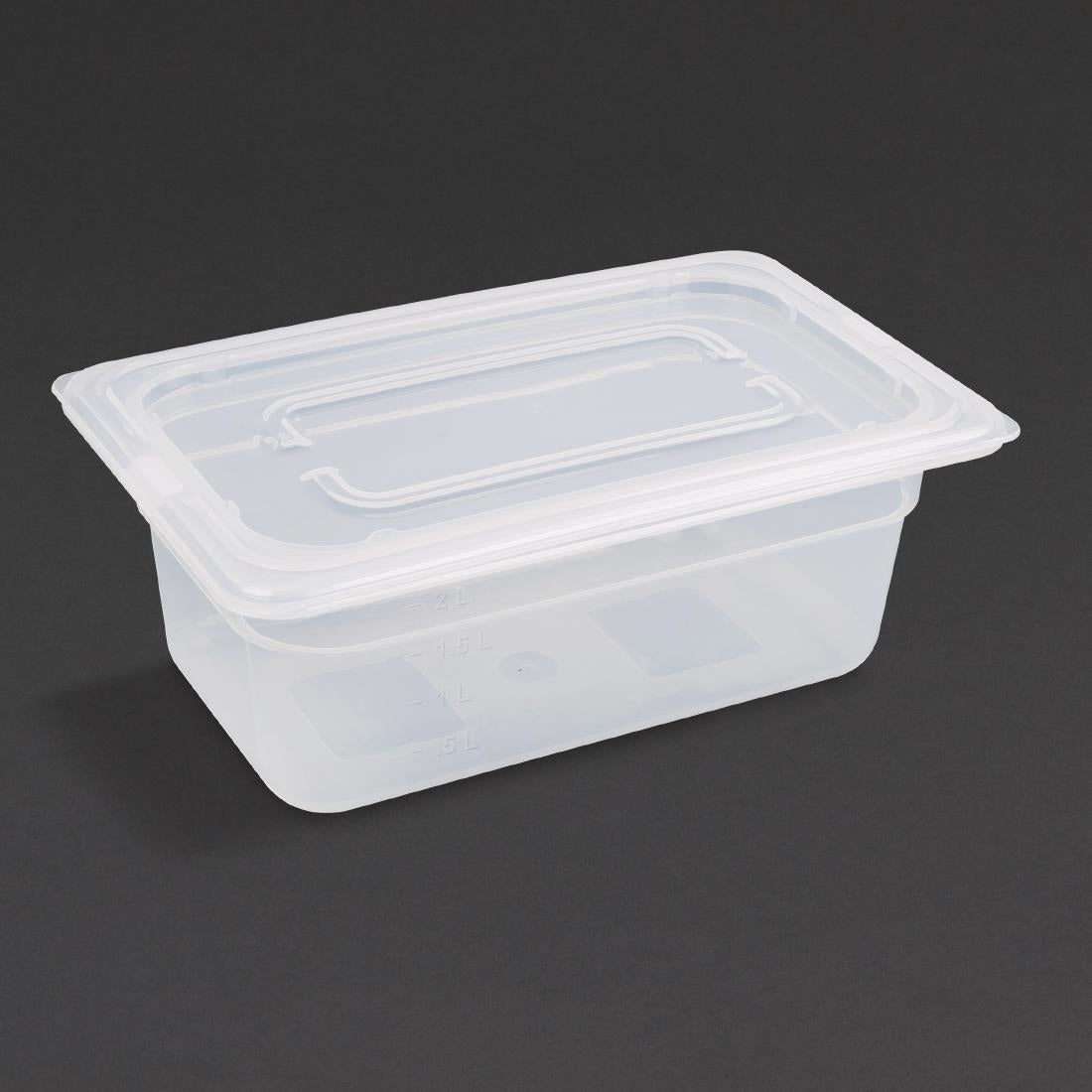 Vogue Polypropylene 1/4 Gastronorm Container with Lid 100mm (Pack of 4) - GJ523  Vogue