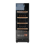 CUBO Wine Display Cooler / Fridge 360L - 1 Door - 5 Shelves - Glass Door - Black Interior / Wooden Guardrail - CS-WF375